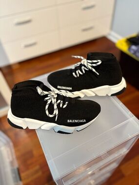 Balenciaga Black Knit Sock Sneakers with White Contrasting Sole